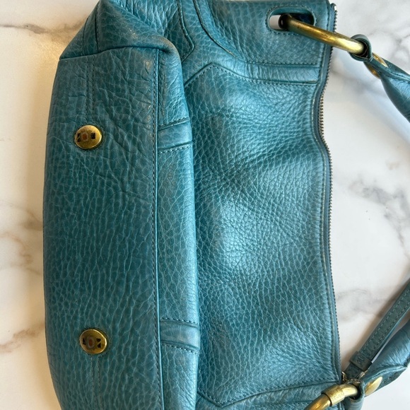 Kenneth Cole Blue leather gold ring shoulder bag vintage - Picture 4 of 5